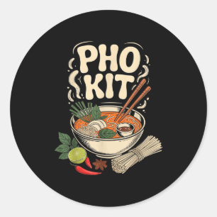 Pegatina Redonda Tazón de sopa de fideos vietnamita Pho Kit hierbas