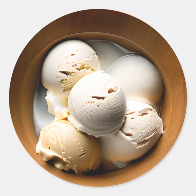 Pegatina Redonda Tazón de vainilla de crema de hielo (Anverso)