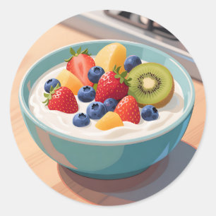 Pegatina Redonda Tazón de yogur de frutas frescas