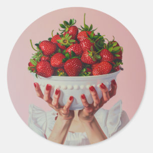 Pegatina Redonda Tazón desbordante de fresas