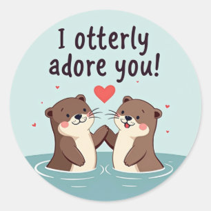 Pegatina Redonda "¡Te Adoro Totalmente!" Amor por los Otter Dulces