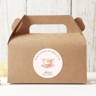 Pegatina Redonda Té Alto Rosa Pastel Dorado Despedida de Soltera