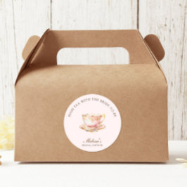 Pegatina Redonda Té Alto Rosa Pastel Oro Despedida de Soltera