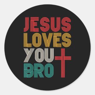 Pegatina Redonda Te Ama Jesús Hermano Fe Cristiana Tipografía Retro