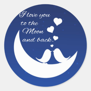 Pegatina Redonda Te amo a la luna y a la parte posterior