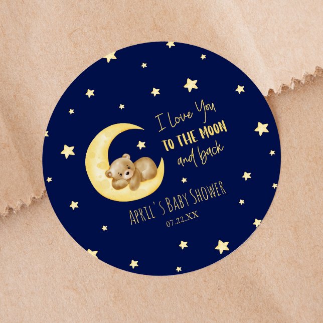 Pegatina Redonda Te Amo Al Baby Shower De La Luna Teddy Bear (Subido por el creador)