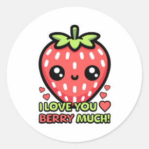 Pegatina Redonda ¡Te Amo Berry Mucho! Cute Strawberry Pun