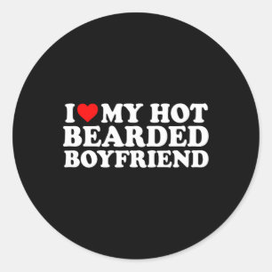 Pegatina Redonda Te Amo Corazón Caliente Novio Barbudo Simple Lindo