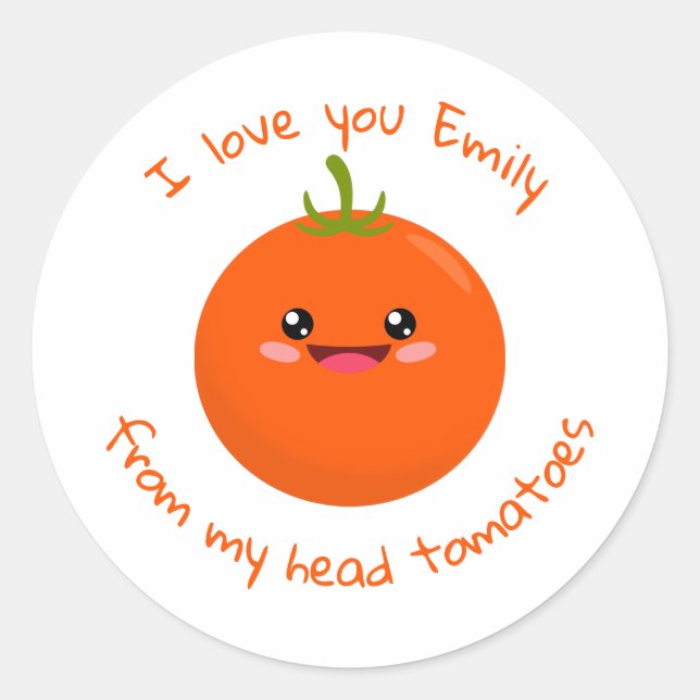 Pegatina Redonda Te Amo Desde Mi Cabeza Tomates Funny Pun (Anverso)