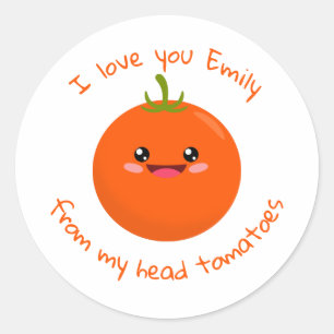 Pegatina Redonda Te Amo Desde Mi Cabeza Tomates Funny Pun