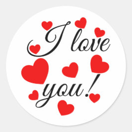 Pegatina Redonda Te amo el corazón rojo
