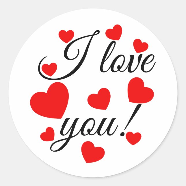 Pegatina Redonda Te amo el corazón rojo (Anverso)