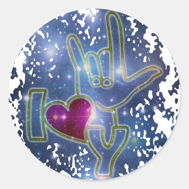 Pegatina Redonda TE AMO / lenguaje de señas (Anverso)