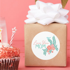 Pegatina Redonda Te amo mamá caligrafía marco floral
