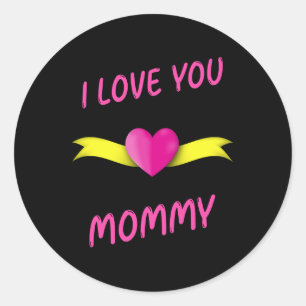 Pegatina Redonda Te amo mamá con Clipart y Yello del corazón rosado