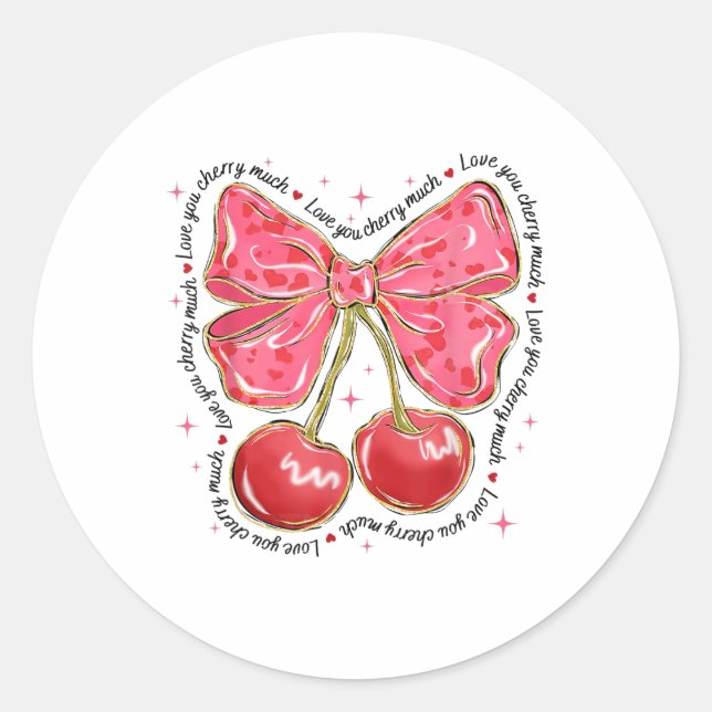 Pegatina Redonda Te amo mucho Coquette Bow Heart Valentines (Anverso)