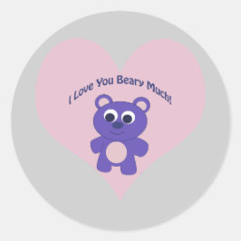 Pegatina Redonda Te Amo Mucho Oso Púrpura