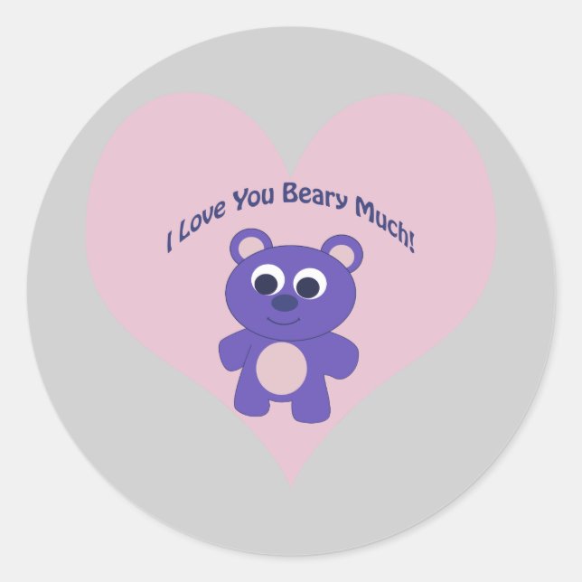 Pegatina Redonda Te Amo Mucho Oso Púrpura (Anverso)