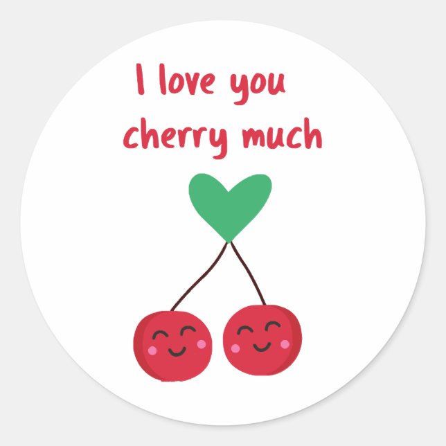 Pegatina Redonda Te Amo Mucho San Valentín Cereza (Anverso)