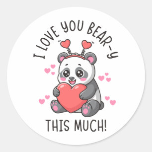 Pegatina Redonda Te Amo Oso Mucho - Panda Lindo de San Valentín