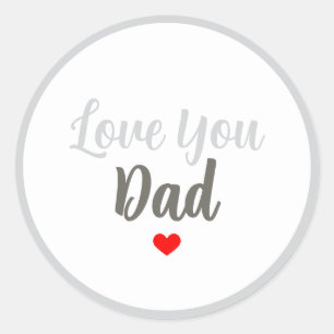 Pegatina Redonda Te Amo Papá Feliz Cumpleaños Corazón Rojo Script