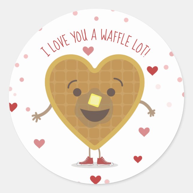 Pegatina Redonda Te Amo Un Waffle Lot Heart Kids Valentine (Anverso)