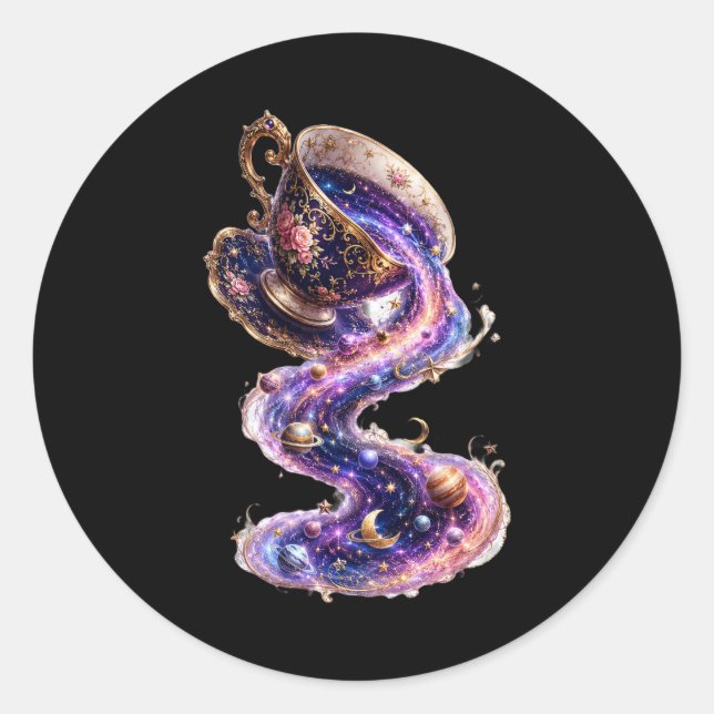 Pegatina Redonda Té con el Universo (Anverso)