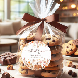 Pegatina Redonda Té de boda de calabaza de otoño de terracota