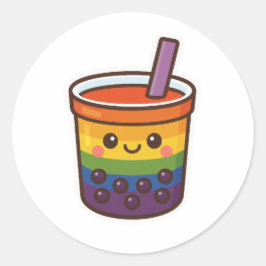 Pegatina Redonda Té de burbuja arcoiris LGBTQ+ Orgullo