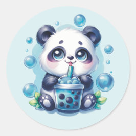 Pegatina Redonda Té de burbuja de panda y Boba azul
