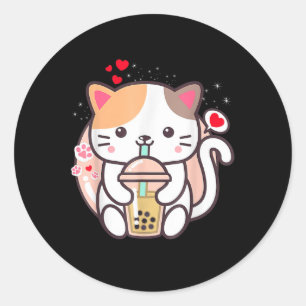 Pegatina Redonda Té de burbuja de té Boba Kawaii Anime japonés Neko