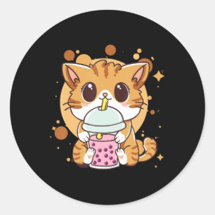 Pegatina Redonda Té de burbuja de té Boba Kawaii Anime japonés Neko