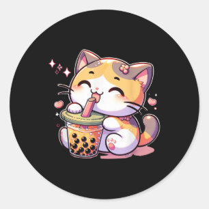 Pegatina Redonda Té de burbuja de té de Boba Tea Anime Kawaii Neko 