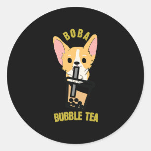 Pegatina Redonda Té de burbuja mate Boba Té de leche Anime Corgi