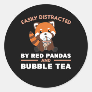 Pegatina Redonda Té de burbuja Rojo Panda Chocolate Cute Animales B