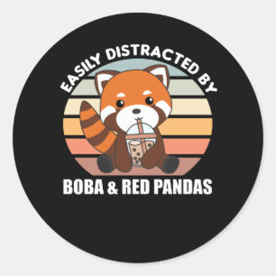 Pegatina Redonda Té de burbuja Rojo Panda Chocolate Cute Animales B