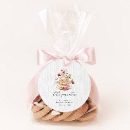 Pegatina Redonda Té de Desayuno Nupcial de Aquarela de Flores Silve