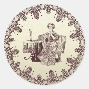 Pegatina Redonda té de la dama