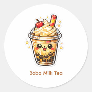 Pegatina Redonda Té de Leche con Boba