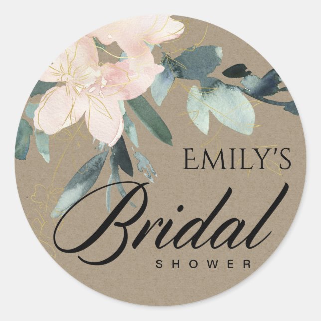 PEGATINA REDONDA TÉ DE NOIVAS CON ACRÉLISCOS RÚSTICOS Y FLORALES EN (Anverso)