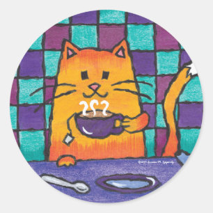 Pegatina Redonda Té de té de gatito kitano "Kit-TEA Cat"