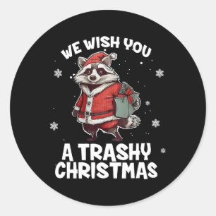 Pegatina Redonda Te Deseamos Un Trashashy Navidades Raccoon Animal 