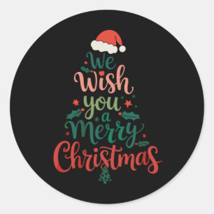 Pegatina Redonda Te deseamos una feliz Navidad Xmas sombrero de San