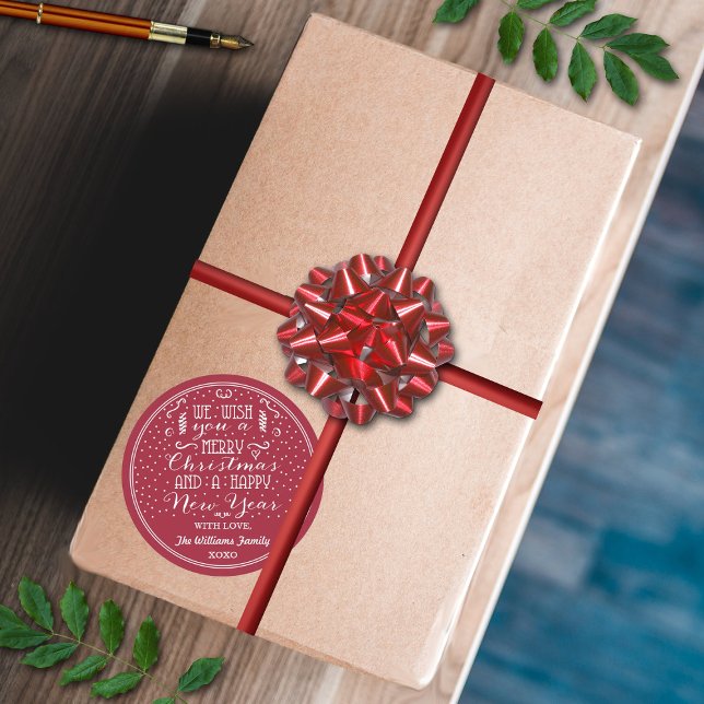 Pegatina Redonda ¡Te Deseamos Una Feliz Navidad Y Un Feliz Año Nuev (Subido por el creador)