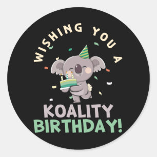 Pegatina Redonda Te Deseo Un Cumpleaños De Koala