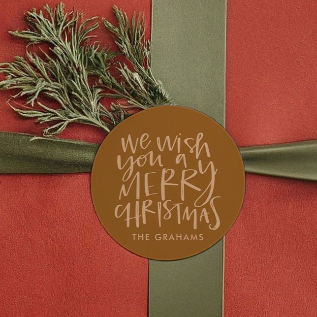 Pegatina Redonda "Te deseo una feliz Navidad" Dorado ("Wish You a Merry Christmas" Golden Classic Round Sticker)