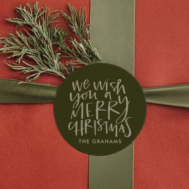 Pegatina Redonda "Te deseo una Feliz Navidad" Evergreen ("Wish You a Merry Christmas" Evergreen Classic Round Sticker)