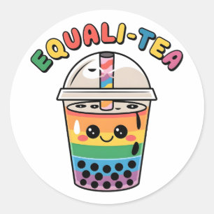Pegatina Redonda Té Divertido Equali LGBTQ Mes del Orgullo