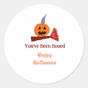 Pegatina Redonda Te han abucheado feliz Halloween escoba de calabaz