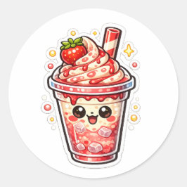 Pegatina Redonda Té helado de fresa